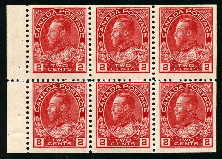 Roi Georges V - 2 cents 1911 - Timbre du Canada - Booklet pane of 6 stamps