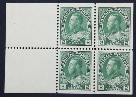 Roi Georges V - 2 cents 1922 - Timbre du Canada - Booklet of 4 stamps + 2 labels