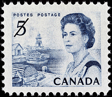 Timbre de 1967 - Reine Elizabeth II, La côte de l'Atlantique - Timbre du Canada