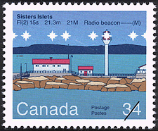 Sisters Islets, FI(2) 15s 21.3m 21M Radio Beacon -- (M) 1985 - Timbre du Canada