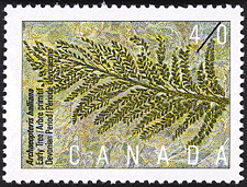 Archaeopteris halliana, Arbre primitif, Période dévonienne 1991 - Timbre du Canada