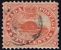 Timbre - Castor - 5 cents - 1859 - Oblitéré