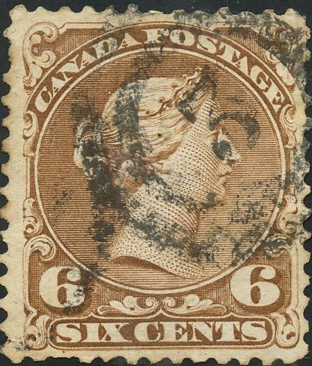 Reine Victoria - 6 cents 1868 - Timbre du Canada - Brun jaune - 27a