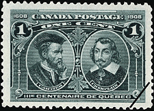 Timbre de 1908 - Cartier & Champlain - Timbre du Canada