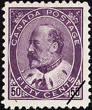 Timbre de 1908 - Roi Édouard VII - Timbre du Canada