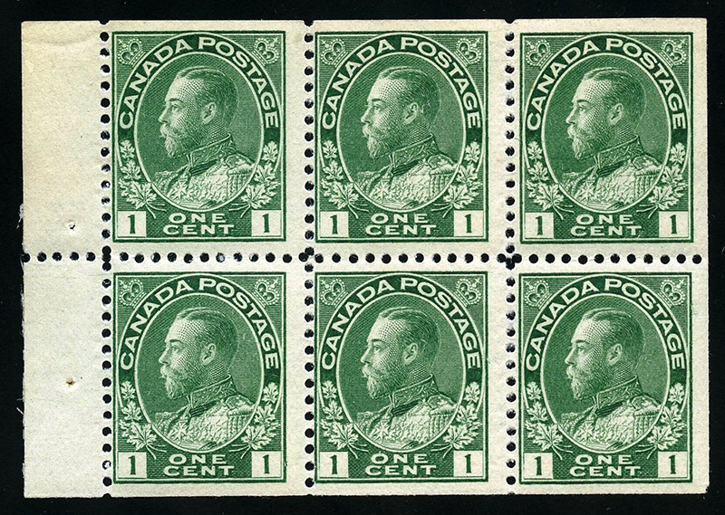 Roi Georges V - 1 cent 1911 - Timbre du Canada - Booklet pane of 6 stamps
