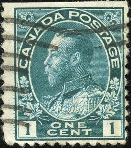 Roi Georges V - 1 cent 1911 - Timbre du Canada - Deep Blue green