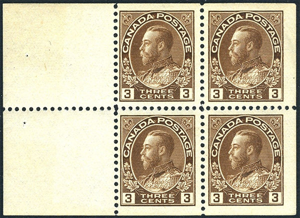 Roi Georges V - 3 cents 1918 - Timbre du Canada - Booklet of 4 stamps + 2 labels