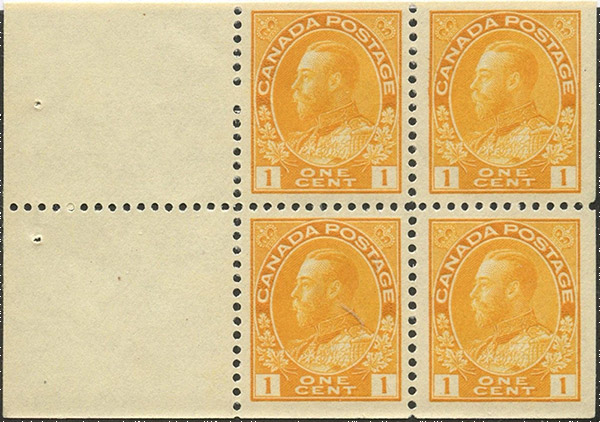 Roi Georges V - 1 cent 1922 - Timbre du Canada - Booklet of 4 stamps + 2 labels