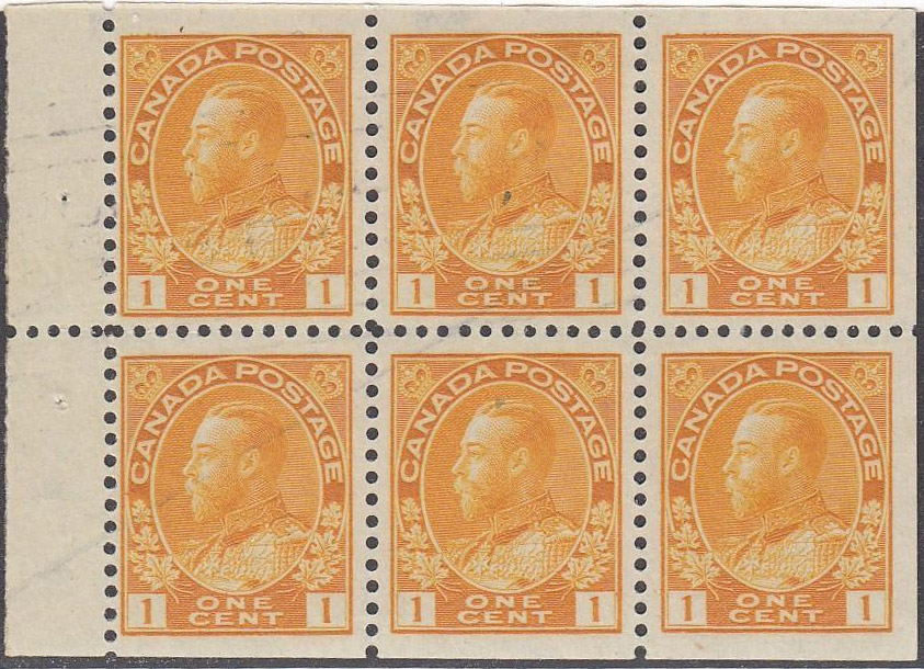 Roi Georges V - 1 cent 1922 - Timbre du Canada - Booklet pane of 6 stamps