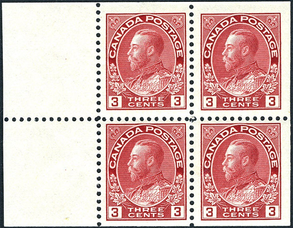 Roi Georges V - 3 cents 1923 - Timbre du Canada - Booklet of 4 stamps + 2 labels