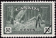 Abattage d'arbres 1946 - Timbre du Canada