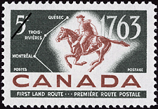 Timbre de 1963 - Première route postale, 1763 - Timbre du Canada