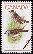 Timbre de 1969 - Le Pinson à gorge blanche, Zonatrichia albicollis - Timbre du Canada