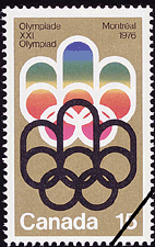 Timbre de 1973 - Symbole des Jeux de Montréal - Timbre du Canada