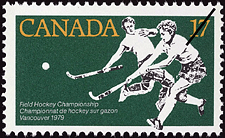 Timbre de 1979 - Championnat de hockey sur gazon, Vancouver, 1979 - Timbre du Canada